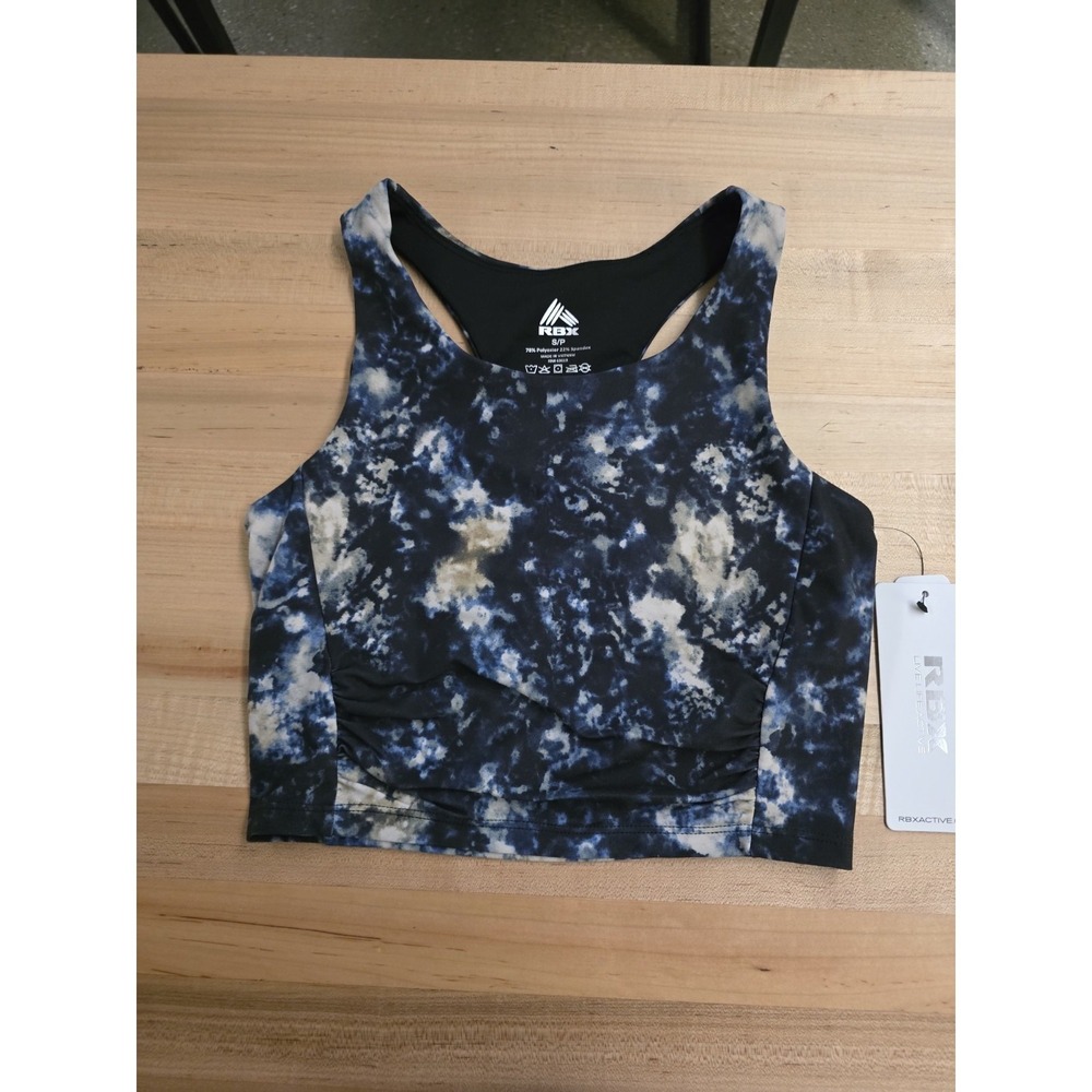 NEW RBX Active Longline Sports Bra Women's Small Blue Tie Dye Racerback NWT